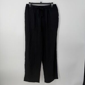 Quince Women's Black Linen Wide Leg Pants  Size Medium Drawstring Waist NWT